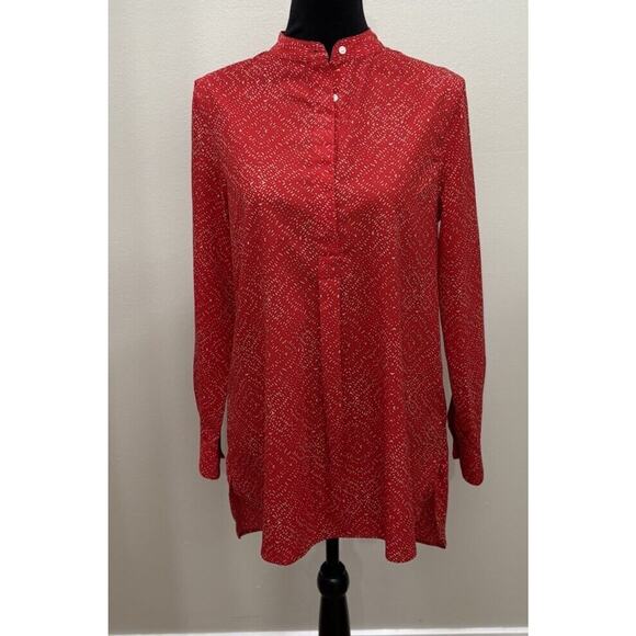 Lauren Ralph Lauren Womens Medium Red Tan Boho Retro Popover Tunic Top Blouse - Picture 2 of 11